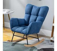 CUNTO Fauteuil à bascule en tissu patchwork décoratif relaxant avec dossier haut, fauteuil à bascule tapissé pour salon (couleur : bleu-1)