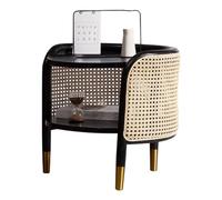 CUNTO Table de chevet simple en rotin avec structure en bois, armoire ouverte de 18 kg, table d'appoint de 0 x 18 pouces