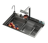 CuNtoHHH Nano Évier de Cuisine Évier de Cuisine Multifonctionnel Intelligent en Nid d'abeille Évier en Acier Inoxydable 304 Grand Évier Simple Évier Cascade (Couleur : Noir Gris, Taille : 75 * 45cm)