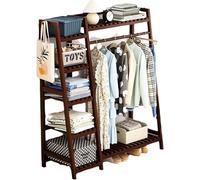 CuNtoHHH Portant à vêtements en Bois Massif avec étagère - Organiseur de vêtements Autonome pour Manteaux, Robes, Chaussures et Sacs - Système de Garde-Robe Marron 110 cm