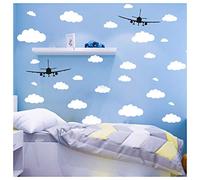 CUNYAK Stickers muraux, 31pc nuages blancs et 2pc avions noirs bricolage papier peint pâte autocollants autocollants stickers décoration murale pour les chambres des adolescentes, chambre d'enfant