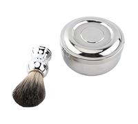 CUOFYUNL Alloy Shaving Soap Mug Bowl With Lid Silver Handle Faux Badger Hair Brush Men Shave Tool Kit