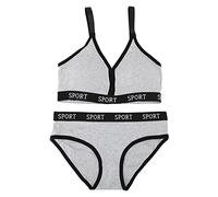 CUOFYUNL Ensemble de sous-vêtements de soutien-gorge de sport pour femmes, doux, respirant, réglable, en coton peigné, culotte pour exercices de Yoga (Gris clair)