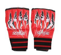 CUOFYUNL paire de gants de demi-doigt résistant à la transpiration avec bande élastique élevée pour la compétition de de sac de boxe (Rouge)