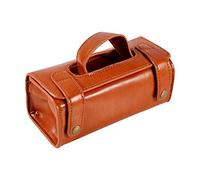 CUOFYUNL Pochette cosmétique portable pour hommes en cuir PU marron blaireau et trousse de toilette