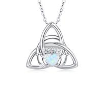 CUOKA MIRACLE Collier Celtique Opale en Argent Sterling 925 Collier Claddagh Celtique Nœud Cœur Pendentif Collier Opale Pour Femme Fille Cadeaux D'anniversaire pour Petite Amie Femme (Opale)