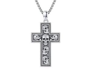 CUOKA MIRACLE Collier tête de mort en argent sterling 925 avec pendentif tête de mort gothique - Cadeau pour homme et femme - Halloween