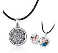 CUOKA MIRACLE Médaillon chaîne en argent sterling 925 noeud celtique pendentif Photo chaîne photo pour femmes amulette médaillon à ouvrir pour photos Cadeaux pour enfants Mère femmes
