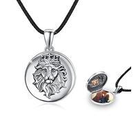 CUOKA MIRACLE Médaillon pour hommes chaîne en argent sterling 925 lion photo médaillon à ouvrir pendentif collier femmes animal lion bijoux amulette pour enfants fille mère