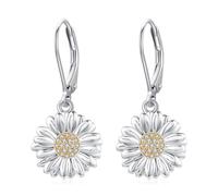 CUOKA Petites boucles d'oreilles créoles en argent sterling 925 - Hypoallergéniques - Pour oreilles sensibles - Tournesol - Pour la fête des mères, un anniversaire, la Saint-Valentin, Noël, pour homme