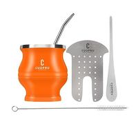 Cuopru Ensemble Yerba Mate Cup et Bombilla - L'ensemble Yerba Mate comprend une tasse moderne mate, un ensemble Yerba Mate Shaper, un Bombilla Mate (paille) et une brosse de nettoyage (orange)