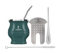 Cuopru Ensemble Yerba Mate Cup et Bombilla - L'ensemble Yerba Mate comprend une tasse moderne mate, un ensemble Yerba Mate Shaper, un Bombilla Mate (pailles) et une brosse de nettoyage (vert kaki)