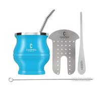 Cuopru Ensemble Yerba Mate Cup et Bombilla - L'ensemble Yerba Mate comprend une tasse moderne, un ensemble Yerba Mate Shaper, un Bombilla Mate (pailles) et une brosse de nettoyage (bleu)