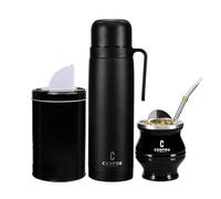 Cuopru Kit Yerba Mate en acier inoxydable de qualité supérieure, gourde isotherme, conteneur, bombilla, brosse de nettoyage, ensemble de filtres à thé, noir mat