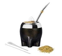 Cuopru Yerba Mate Ensemble de tasses 5 en 1 en acier inoxydable avec gourde en acier inoxydable (étoiles pailletées, style éléphant mignon), paille Bombilla et ensemble façonneur de thé, 153,1 g