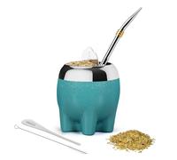 Cuopru Yerba Mate Ensemble de tasses 5 en 1 en acier inoxydable avec gourde en acier inoxydable (étoiles pailletées, style éléphant mignon), paille Bombilla et ensemble façonneur de thé, 153,1 g