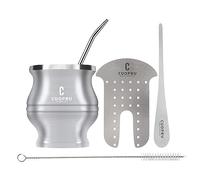 Cuopru Yerba Mate Tasse - Ensemble de gourde Mate comprenant une tasse à thé à double paroi en acier inoxydable, un ensemble de façonnage à thé, des pailles Bombilla et une brosse de nettoyage