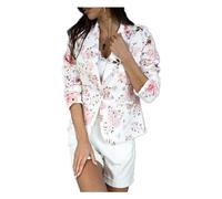 CUOREZ Automne Hiver Un Bouton Petit Costume Veste Vêtements Femme, blanc fleur, Large