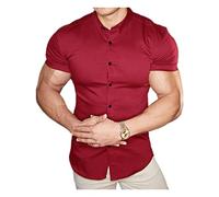 CUOREZ Chemise à Manches Courtes pour Homme Muscle Col Ras du Cou Sport Décontracté Sans Repassage, Jujube rouge., L