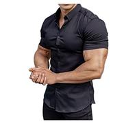 CUOREZ Chemise à Manches Courtes pour Hommes Muscle Col Rond Sport Décontracté Fine Sans Fer, Noir , M