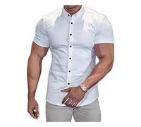 CUOREZ Chemise pour Homme à Manches Courtes et Col Ras du Cou Fine pour le Sport, Style Décontracté Sans Repassage, blanc, XL