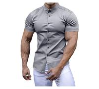 CUOREZ Chemise pour Homme à Manches Courtes et Col Ras du Cou Fine pour le Sport, Style Décontracté Sans Repassage, gris clair, M