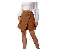 CUOREZ Jupe irrégulière en daim pour femme, automne, hiver, couleur, taille, fermeture éclair, bouton, jupe courte pour femme, Couleur kaki, 36