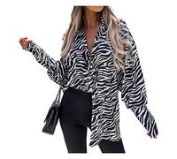 CUOREZ Printemps Automne Chemise ample à manches pour femme Motif zèbre, zébré, M