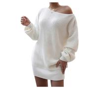 CUOREZ Robe pull décontractée en tricot ample à manches longues et col une ligne pour l'automne et l'hiver, blanc, S