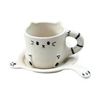 Cup and Saucer Set - 230ml Ceramic Cat Shape Mug | Cute Coffee Tea Cup