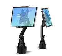Cup Holder Car Tablet Mount for Truck, 360° Adjustable 15" Long 2-Arm Stand Holder for iPad Pro 12.9/11/10.5/9.7/Air/Mini 6/5/4, Samsung Galaxy Tab/Z Fold 4/3, iPhone 15/14/Pro, 4.7-12.9" Tab &Phone