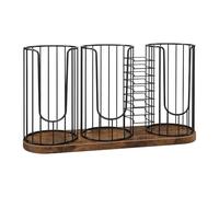 Cup Holder Rack, Metal 4-Compartment Tableware Organizer with Wood Base