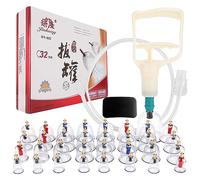 Cup Kit Ventouse Chinoise Coffret Complet De 32 Ventouses En Verre Solide Avec Pierre De Massage Soulage Douleurs Dos Massage Chinois Ensemble De Caleuse Médicale Acupuncture D'aspiration