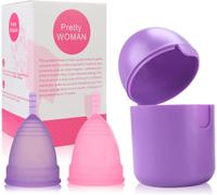 Cup Menstruelle,Comprend 2 Coupes 1 Stérilisateur,Silicone De Qualité Médicale,Doux, Et Lavable 100% Sûr (Cup Menstruelle Petite (Rose Rouge + Violet))