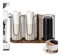 Cup Organizer - Desktop Coffee Cup Rack | Wood & Iron Holder, Lid Storage | Space-Saving Design, Sturdy Metal Frame, Natural Wood Accent, Multi-Functional Countertop Rack, Organized Display Solution, f