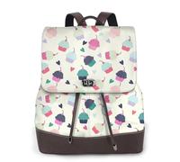 Cupcake Candy Hearts Sweet Print Sac à dos imperméable antivol léger en cuir PU tendance sac à bandoulière sac à dos de voyage, Noir , Taille unique