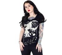 Cupcake Cult Goth T-Shirt Minuit Kitty Punk Dessin Animé Chat Blouse en Coton, Noir, L