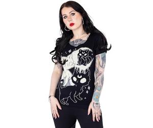 Cupcake Cult Goth T-Shirt Minuit Kitty Punk Dessin Animé Chat Blouse en Coton, Noir, L