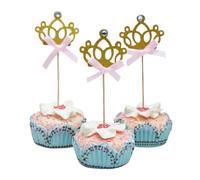 Cupcake Toppers Décoration de Gâteau de Couronne d'or 24 pcs Topper de Gâteau Drapeau des Cure-Dents pour Les Enfants Anniversaire Bébé Douche Fête de d'anniversaire Mariage Décorations de Fête