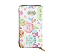 Cupcakes Beignets Muffins Sugar Print Portefeuille long en cuir imprimé portefeuille personnalisé tendance, plusieurs emplacements pour cartes, prêt à offrir, noir, taille unique, Noir , Taille unique