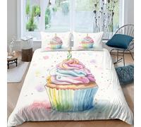 Cupcakes Peints Housse de Couette 150x200 Parures de Lit 1 Personne Imprimé 3D Microfibre Douce Délicieux Desserts Housses Couette avec 2 Taies d'oreiller et Fermeture Éclair k.3881
