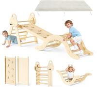 CUPCHID 7 en 1 Triangle Arche Montessori,Arche d'escalade et Toboggan, Triangle en Bois pour Les Tout-Petits de 1 à 3 Ans, Jouet d'escalade d'intérieur (Bois)