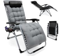 CUPCHID Chaise longue de jardin pliable, extra large, 72 cm, pour terrasse, jardin, plage, piscine, avec coussin de soutien, 200 kg, gris