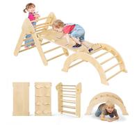 CUPCHID Ensemble de Structure d'escalade Montessori,Structure d'escalade intérieure 7 en 1,Arche d'escalade et Toboggan,Triangle en Bois pour Les Tout-Petits de 1 à 3 Ans (Couleur Bois)