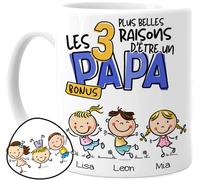 Cupdarling® Mug Bonus Papa Personnalisé - Les 3 Plus Belles Raisons D'Être un Beau-Père - Tasse Cadeau pour Fête Des Pères ou Anniversaire - 330 mL Céramique