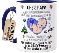 Cupdarling® Mug Futur Papa Personnalisé - Cher Papa Ce Noël Je Suis Dans Le Ventre De Maman - Tasse Cadeau Noël - 330 mL Céramique - Bleu