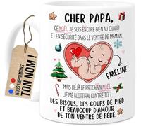 Cupdarling® Mug Futur Papa Personnalisé - Cher Papa Ce Noël Je Suis Dans Le Ventre De Maman - Tasse Cadeau Noël - 330 mL Céramique