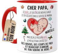 Cupdarling® Mug Futur Papa Personnalisé - Cher Papa Ce Noël Je Suis Encore Dans Le Ventre De Maman - Tasse pour Papa - Cadeau Noël - 330 mL Céramique - Rouge