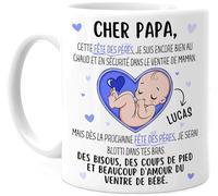Cupdarling® Mug Futur Papa Personnalisé - Cher Papa, Cette Fête Des Pères Je Suis Dans Le Ventre De Maman - Tasse Cadeau 330 mL en Céramique