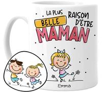 Cupdarling® Mug Maman avec 1-3 Enfants Personnalisé - La Plus Belle Raison D'Être Maman - Tasse Cadeau Mere Fille - Cadeau Fete Des Meres - Anniversaire Maman - 330 mL Céramique